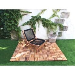 Lot De 33 Dalles Bois D'acacia 30x30 Cm Format Mosaïque