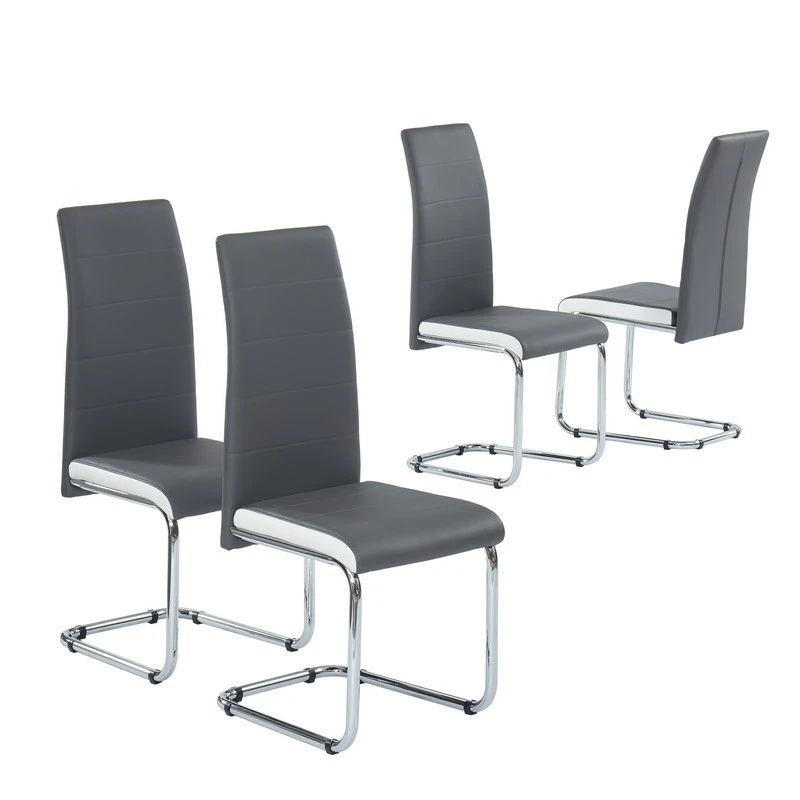 Lot De 4 Chaises MARA Simili Gris Et Blanc Pieds Métal Chromé 4 Lot De 4 Chaises MARA Simili Gris Et Blanc Pieds Métal Chromé – Image 2