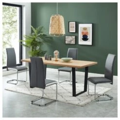 Lot De 4 Chaises MARA Simili Gris Et Blanc Pieds Métal Chromé