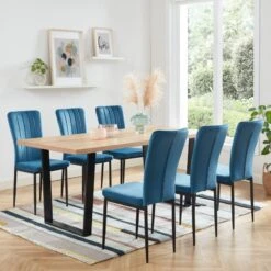 Lot De 4 Chaises POPPY Velours Bleu Nuit Pieds En Métal Noir