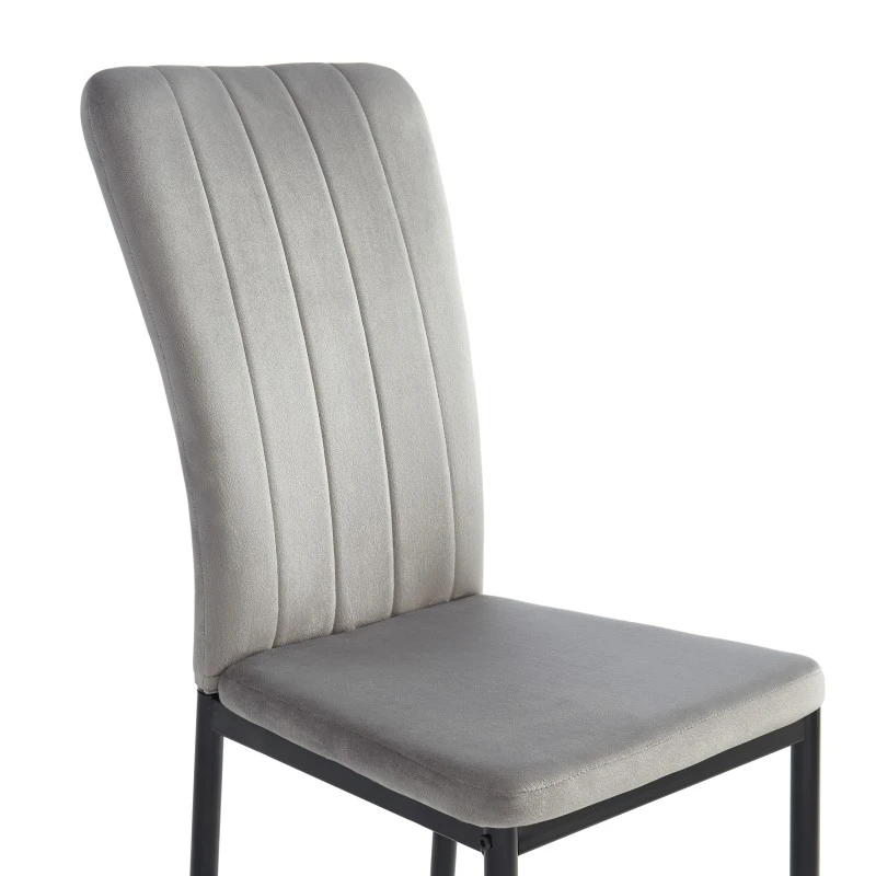Lot De 4 Chaises POPPY Velours Gris Pieds En Métal Noir 7 Lot De 4 Chaises POPPY Velours Gris Pieds En Métal Noir – Image 5