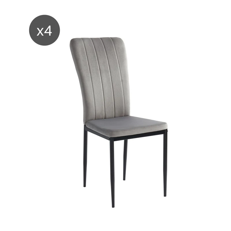 Lot De 4 Chaises POPPY Velours Gris Pieds En Métal Noir 9 Lot De 4 Chaises POPPY Velours Gris Pieds En Métal Noir – Image 7