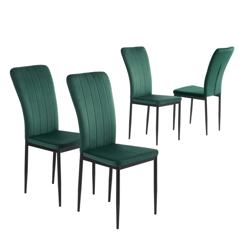 Lot De 4 Chaises POPPY Velours Vert Pieds En Métal Noir 5 Lot De 4 Chaises POPPY Velours Vert Pieds En Métal Noir – Image 3