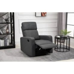 Fauteuil Relax Large LOVA En Tissu Gris Foncé Avec Fonction Manuel -Mobilia Soldes lova relax gris fonce normal 8