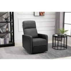 Fauteuil Relax Small LOVA PU Noir Et Tissu Gris Foncé Avec Fonction Manuel