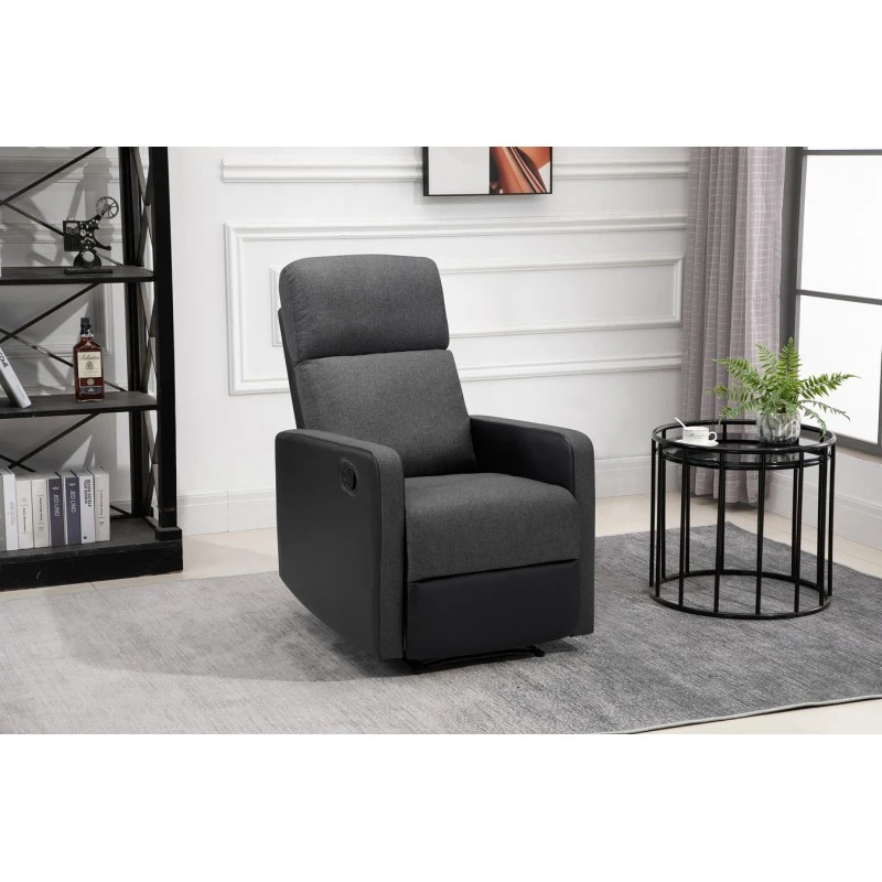 Fauteuil Relax Small LOVA PU Noir Et Tissu Gris Foncé Avec Fonction Manuel 3 Fauteuil Relax Small LOVA PU Noir Et Tissu Gris Foncé Avec Fonction Manuel