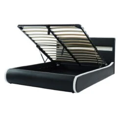 Lit Coffre LUMINA Simili Noir 160x200 Sommier Inclus -Mobilia Soldes lumina160no lit coffre led 8