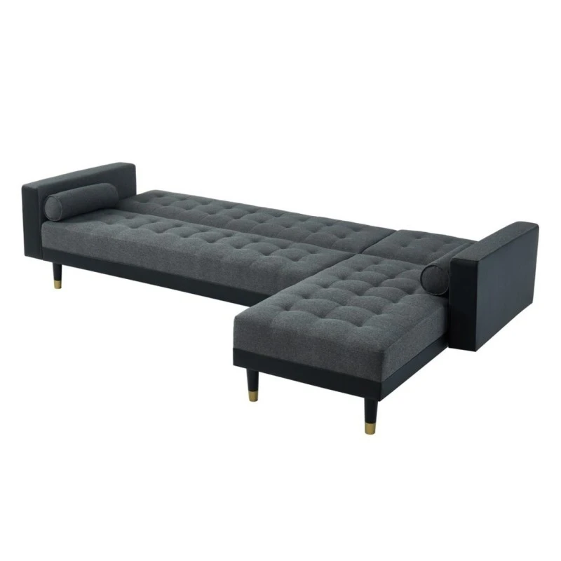 Canapé D'angle 4 Places LUXURY Tissu Gris/PU Noir -Pieds Gold Angle Réversible - Convertible 6 Canapé D'angle 4 Places LUXURY Tissu Gris/PU Noir -Pieds Gold Angle Réversible - Convertible – Image 4