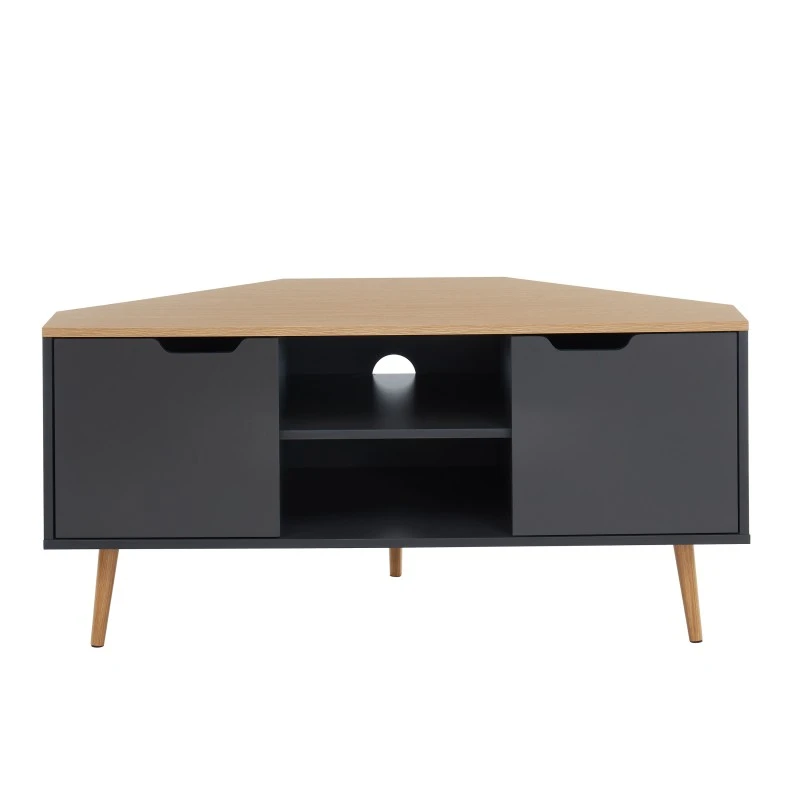 Meuble Tv D'angle LYNA Gris Et Effet Chêne 2 Portes 115cm 6 Meuble Tv D'angle LYNA Gris Et Effet Chêne 2 Portes 115cm – Image 4