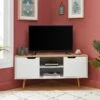 Meuble Tv D'angle LYNA Blanc Et Effet Chêne 2 Portes 115cm 1 Meuble Tv D'angle LYNA Blanc Et Effet Chêne 2 Portes 115cm -Mobilia Soldes lynamtvblch meuble tv bl chene