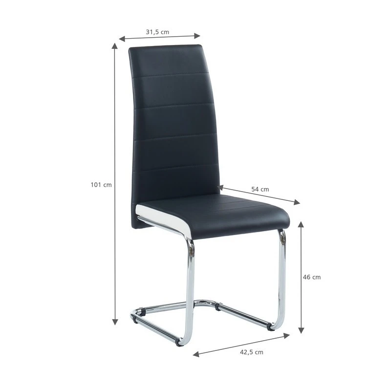 Lot De 4 Chaises MARA Simili Noir Et Blanc Pieds En Métal Chromé 4 Lot De 4 Chaises MARA Simili Noir Et Blanc Pieds En Métal Chromé – Image 2