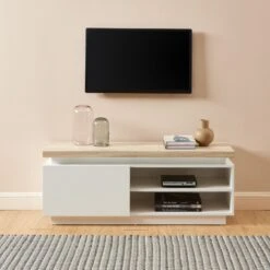 Meuble Tv à Led COSMOS Laqué Blanc Et Effet Chêne L120cm 13 Meuble Tv à Led COSMOS Laqué Blanc Et Effet Chêne L120cm -Mobilia Soldes meuble tv a led cosmos laque blanc et effet chene l120cm 1