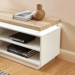 Meuble Tv à Led COSMOS Laqué Blanc Et Effet Chêne L120cm 16 Meuble Tv à Led COSMOS Laqué Blanc Et Effet Chêne L120cm -Mobilia Soldes meuble tv a led cosmos laque blanc et effet chene l120cm 4