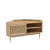 Meuble TV D'angle LEON Placage Chêne Et Cannage Rotin 120cm -Mobilia Soldes meuble tv d angle leon placage chene et cannage rotin 120cm