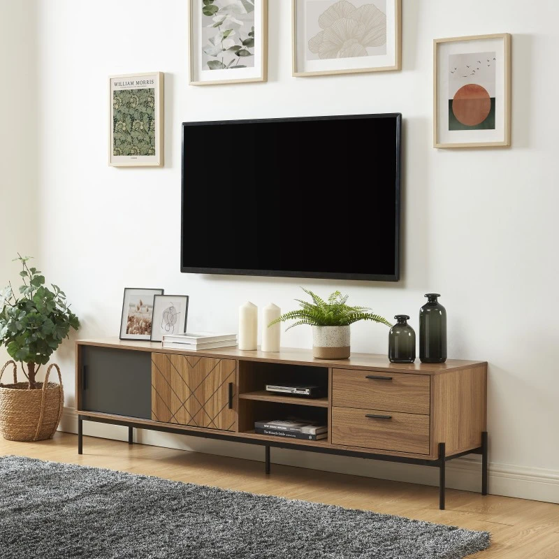 Meuble Tv GEOMA Effet Chêne Foncé Et Gris L180cm 5 Meuble Tv GEOMA Effet Chêne Foncé Et Gris L180cm – Image 3