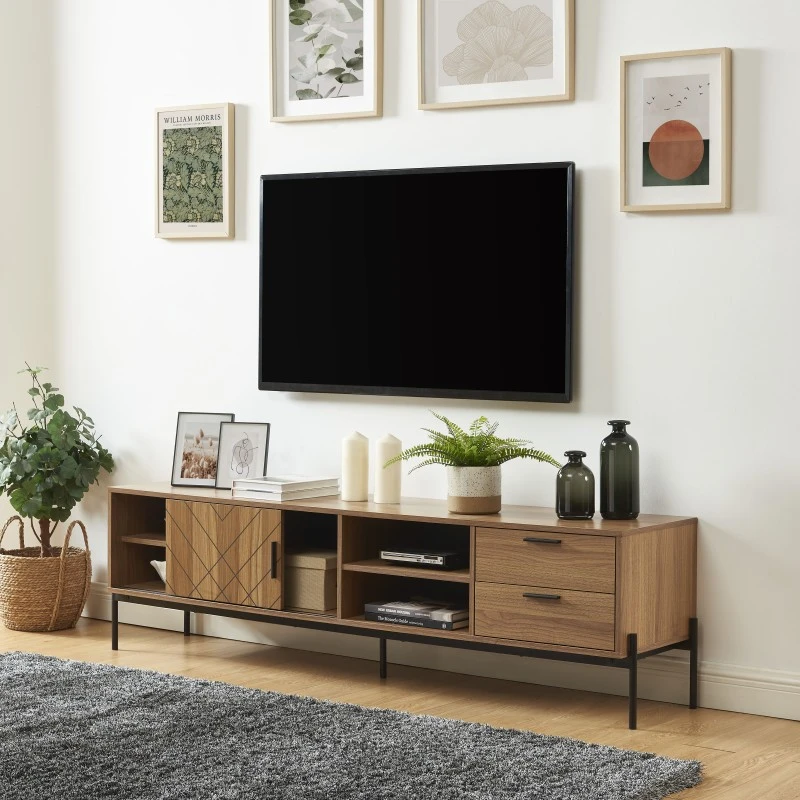 Meuble Tv GEOMA Effet Chêne Foncé Et Gris L180cm 6 Meuble Tv GEOMA Effet Chêne Foncé Et Gris L180cm – Image 4
