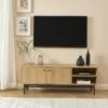Meuble Tv JAMES Effet Chêne Pieds Métal Noir 150cm 2 Meuble Tv JAMES Effet Chêne Pieds Métal Noir 150cm -Mobilia Soldes meuble tv james effet chene pieds metal noir