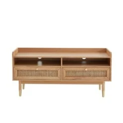 Meuble Tv LEON Chêne Et Cannage Rotin 120cm 12 Meuble Tv LEON Chêne Et Cannage Rotin 120cm -Mobilia Soldes meuble tv leon bois et cannage naturel 2 tiroirs et 2 niches l120cm 2