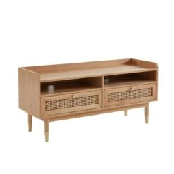 Meuble Tv LEON Chêne Et Cannage Rotin 120cm 13 Meuble Tv LEON Chêne Et Cannage Rotin 120cm -Mobilia Soldes meuble tv leon bois et cannage naturel 2 tiroirs et 2 niches l120cm 3