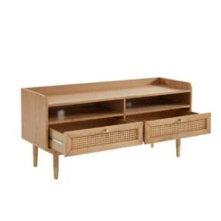 Meuble Tv LEON Chêne Et Cannage Rotin 120cm 14 Meuble Tv LEON Chêne Et Cannage Rotin 120cm -Mobilia Soldes meuble tv leon bois et cannage naturel 2 tiroirs et 2 niches l120cm 4