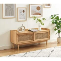 Meuble TV LEON Placage Chêne Et Cannage Rotin 120cm 12 Meuble TV LEON Placage Chêne Et Cannage Rotin 120cm -Mobilia Soldes meuble tv leon placage chene et cannage rotin 120cm 1