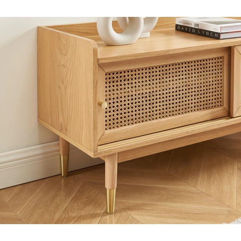 Meuble TV LEON Placage Chêne Et Cannage Rotin 120cm 5 Meuble TV LEON Placage Chêne Et Cannage Rotin 120cm – Image 3