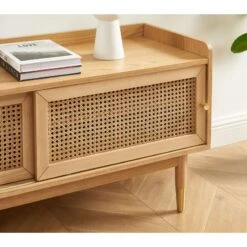 Meuble TV LEON Placage Chêne Et Cannage Rotin 120cm 14 Meuble TV LEON Placage Chêne Et Cannage Rotin 120cm -Mobilia Soldes meuble tv leon placage chene et cannage rotin 120cm 3