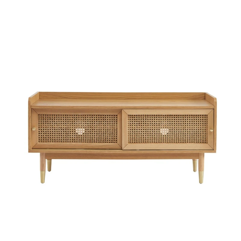 Meuble TV LEON Placage Chêne Et Cannage Rotin 120cm 7 Meuble TV LEON Placage Chêne Et Cannage Rotin 120cm – Image 5