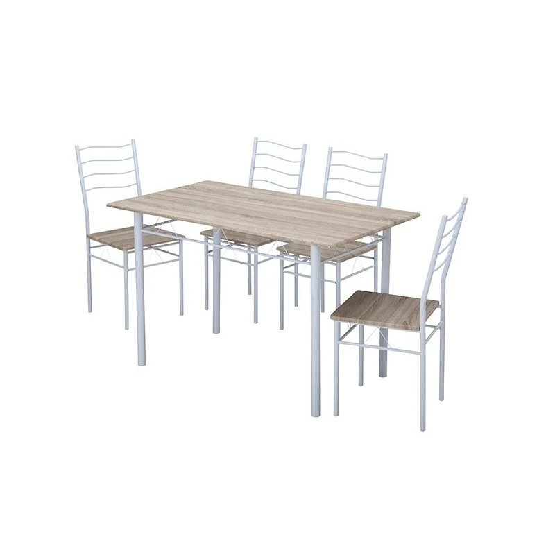 Ensemble Repas NINA Blanc Et Effet Chêne 4 Personnes 120cm 4 Ensemble Repas NINA Blanc Et Effet Chêne 4 Personnes 120cm – Image 2