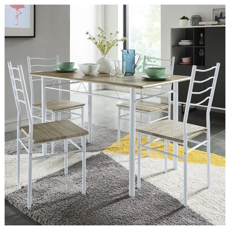 Ensemble Repas NINA Blanc Et Effet Chêne 4 Personnes 120cm 3 Ensemble Repas NINA Blanc Et Effet Chêne 4 Personnes 120cm