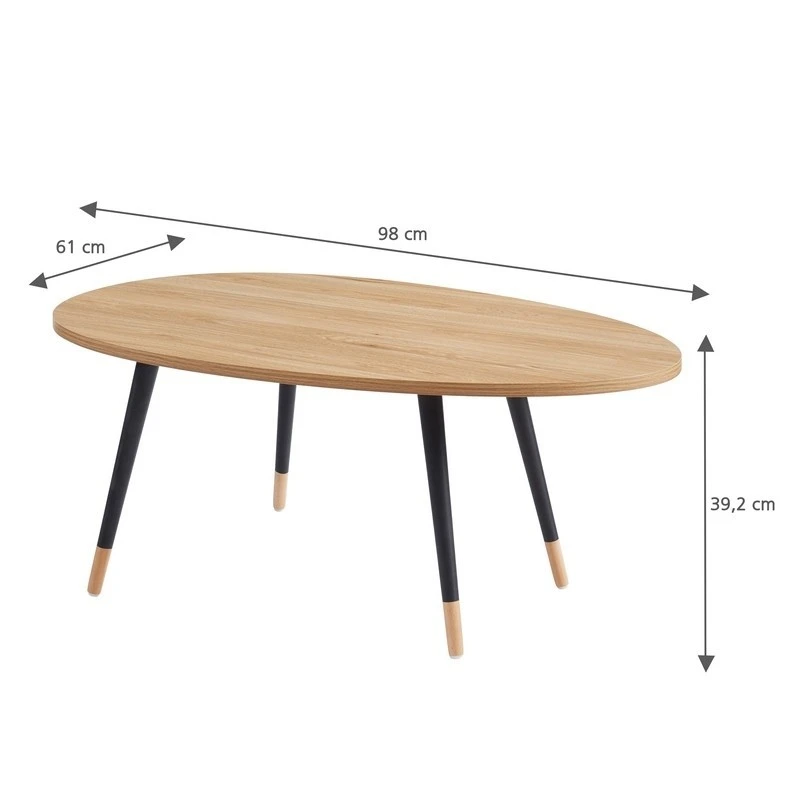 Table Basse ORGANIC Effet Chêne Pieds Noirs 98cm 4 Table Basse ORGANIC Effet Chêne Pieds Noirs 98cm – Image 2