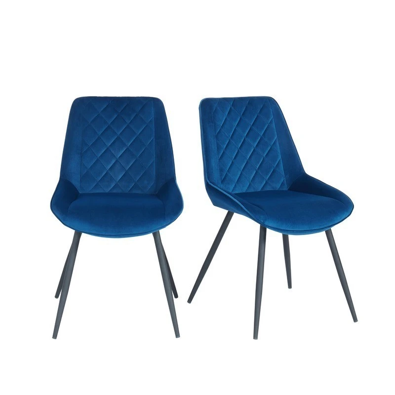 Lot De 2 Chaises ROMY Velours Bleu Pieds En Métal Noir 5 Lot De 2 Chaises ROMY Velours Bleu Pieds En Métal Noir – Image 3