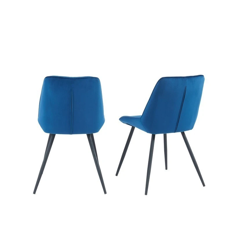 Lot De 2 Chaises ROMY Velours Bleu Pieds En Métal Noir 6 Lot De 2 Chaises ROMY Velours Bleu Pieds En Métal Noir – Image 4