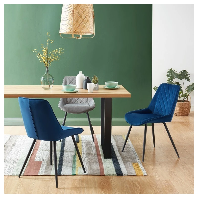 Lot De 2 Chaises ROMY Velours Bleu Pieds En Métal Noir 3 Lot De 2 Chaises ROMY Velours Bleu Pieds En Métal Noir