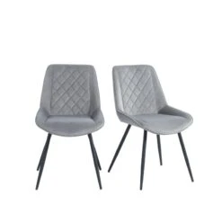 Lot De 2 Chaises ROMY Velours Gris Clair Pieds En Métal Noir 15 Lot De 2 Chaises ROMY Velours Gris Clair Pieds En Métal Noir -Mobilia Soldes romy02gr lot de 2 chaises 3
