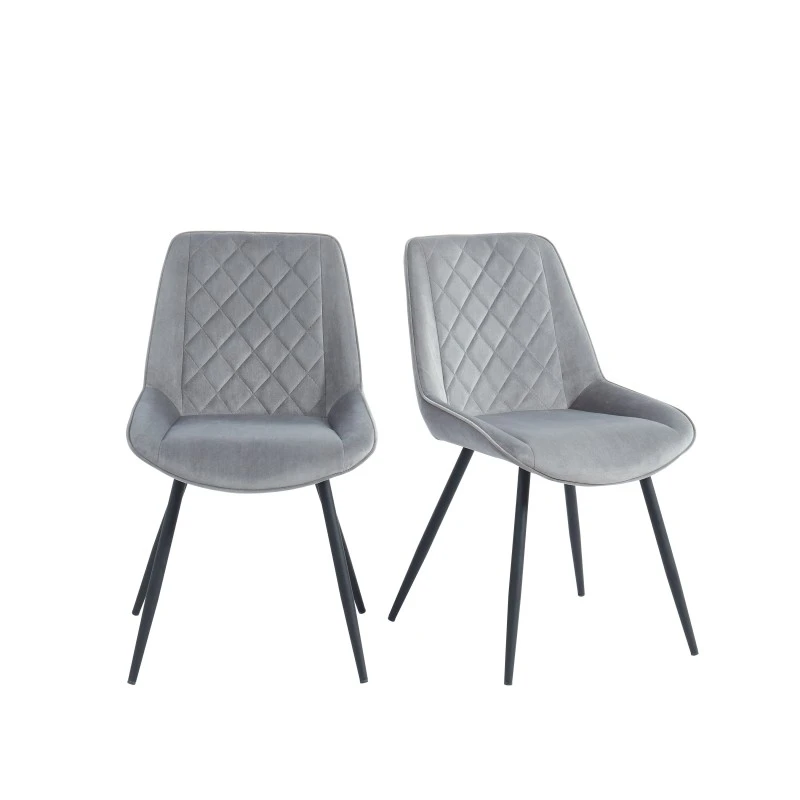 Lot De 2 Chaises ROMY Velours Gris Clair Pieds En Métal Noir 6 Lot De 2 Chaises ROMY Velours Gris Clair Pieds En Métal Noir – Image 4