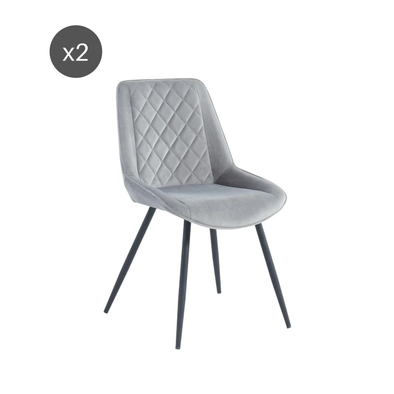 Lot De 2 Chaises ROMY Velours Gris Clair Pieds En Métal Noir 11 Lot De 2 Chaises ROMY Velours Gris Clair Pieds En Métal Noir – Image 9