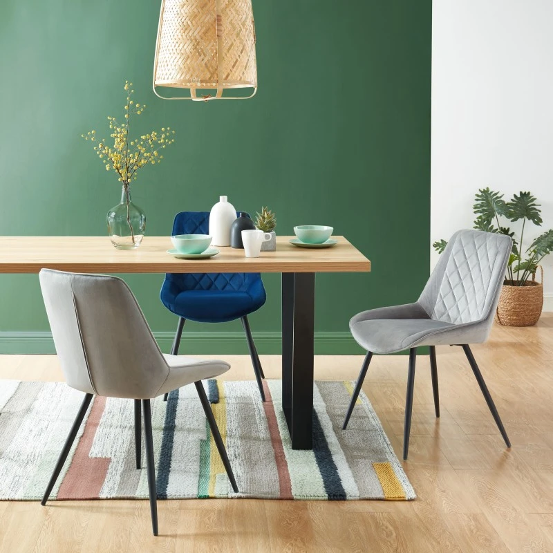 Lot De 2 Chaises ROMY Velours Gris Clair Pieds En Métal Noir 3 Lot De 2 Chaises ROMY Velours Gris Clair Pieds En Métal Noir