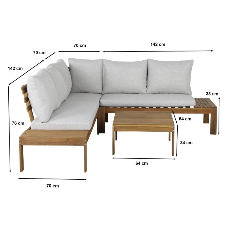 Salon De Jardin AUGUSTA En Bois D’acacia 5 Places Coussins Gris Clair 5 Salon De Jardin AUGUSTA En Bois D’acacia 5 Places Coussins Gris Clair – Image 3