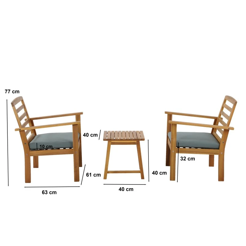 Salon De Jardin LOMA En Bois D'acacia Coloris Vert 2 Places 5 Salon De Jardin LOMA En Bois D'acacia Coloris Vert 2 Places – Image 3