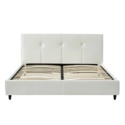 Lit SEGURA Simili Blanc 140x190 Sommier Inclus -Mobilia Soldes segura140bl lit blanc 2
