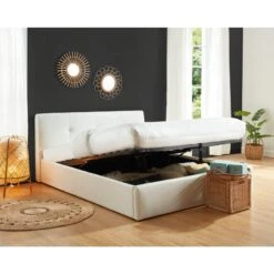 Lit Coffre SEGURO Simili Blanc Coffre 160x200 Sommier Inclus -Mobilia Soldes seguro160bl lit coffre blanc 2