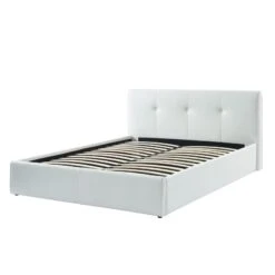 Lit Coffre SEGURO Simili Blanc Coffre 160x200 Sommier Inclus -Mobilia Soldes seguro160bl lit coffre blanc 6