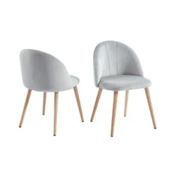 Lot De 2 Chaises SHELL Velours Gris Clair Pieds Bois Massif -Mobilia Soldes shell 2 chaises velours gris 2