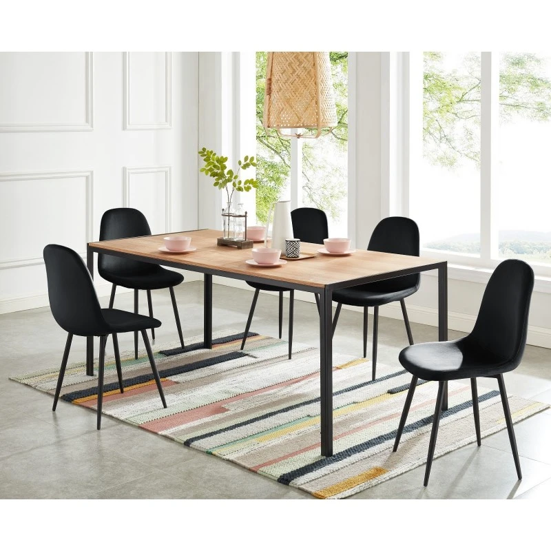 Table De Séjour SOHO Placage Bois Et Métal Noir 180cm 3 Table De Séjour SOHO Placage Bois Et Métal Noir 180cm