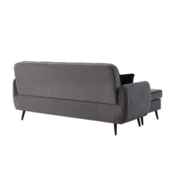 Canapé D'angle SWEETY Velours Gris Pieds Métal Noir 4 Places Et 2 Coussins -Mobilia Soldes sweetyanfxvvgr canape 3pl 2