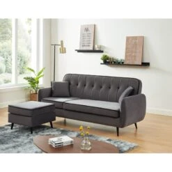 Canapé D'angle SWEETY Velours Gris Pieds Métal Noir 4 Places Et 2 Coussins -Mobilia Soldes sweetyanfxvvgr canape 3pl 4