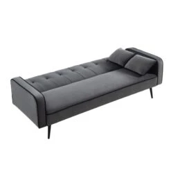 Canapé Convertible SWEETY Droit En Velours Gris Pieds Métal Noir Et 2 Coussins -Mobilia Soldes sweetydrcvvvgr canape 3pl 3