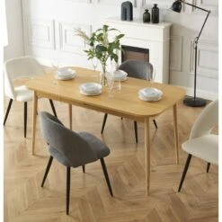 Table à Manger MACARON Effet Chêne Avec Tiroir -Mobilia Soldes table a manger macaron effet chene avec tiroir 1