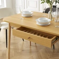 Table à Manger MACARON Effet Chêne Avec Tiroir -Mobilia Soldes table a manger macaron effet chene avec tiroir 3